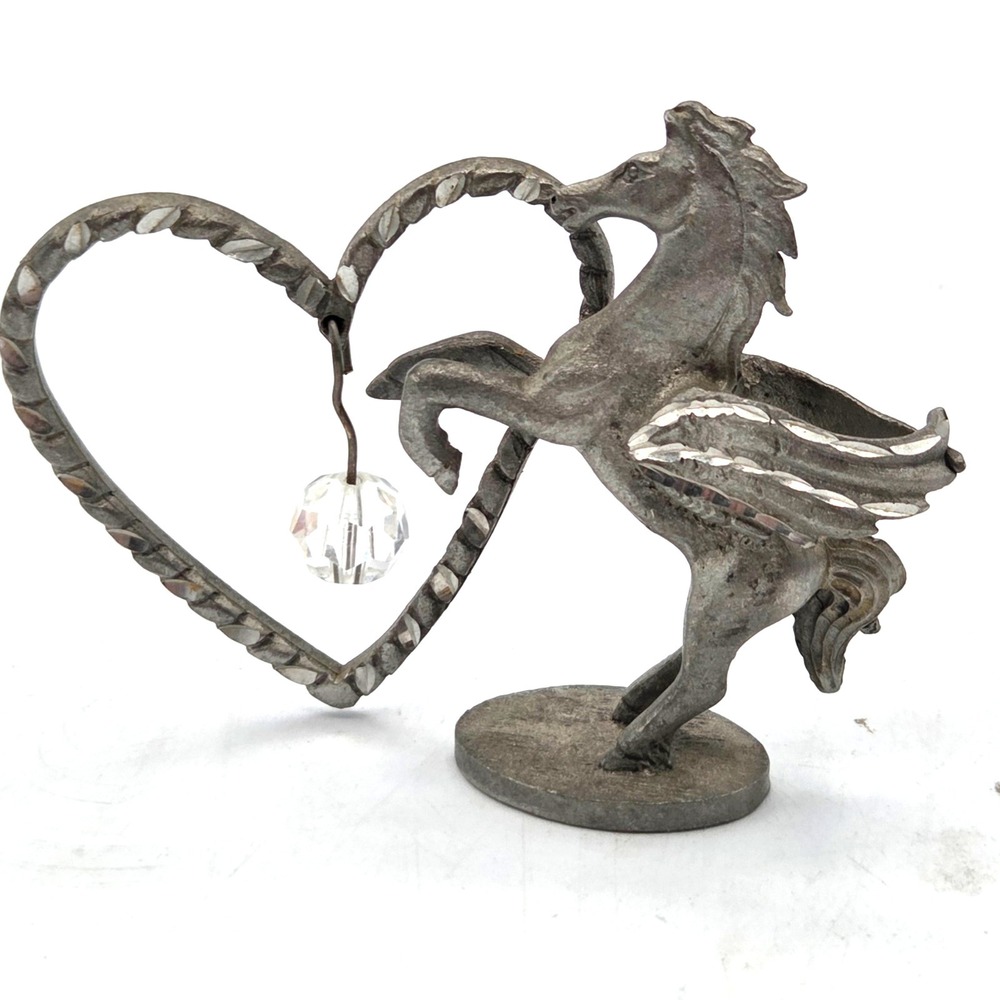 Genuine Spoonique Small Pewter‎ Heart Horse Wings Pegasus 1982  Crystal Ball
